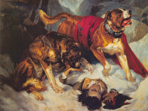 Alpine mastiffs reanimating a distressed traveller”